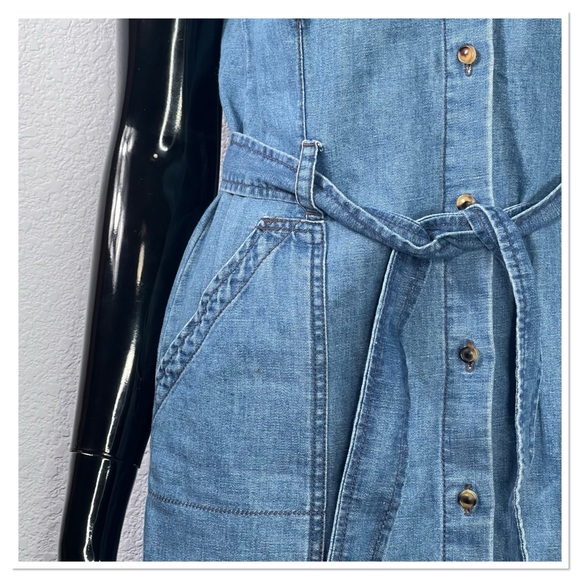 J Brand Carmela Button Front Chambray Dress Belted Cotton Denim Sz S - Picture 5 of 11